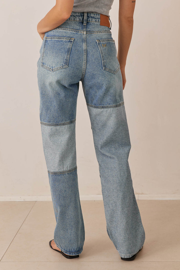 מכנסי דנים ברוקלין בשילוב טלאים | ג'ינס