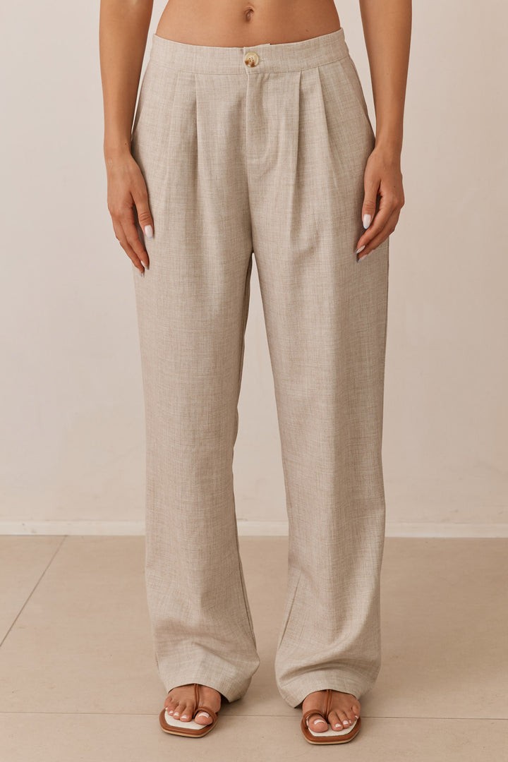 מכנסי אפריל דמוי פשתן | בז'