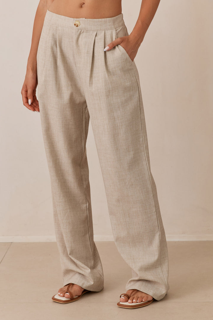 מכנסי אפריל דמוי פשתן | בז'