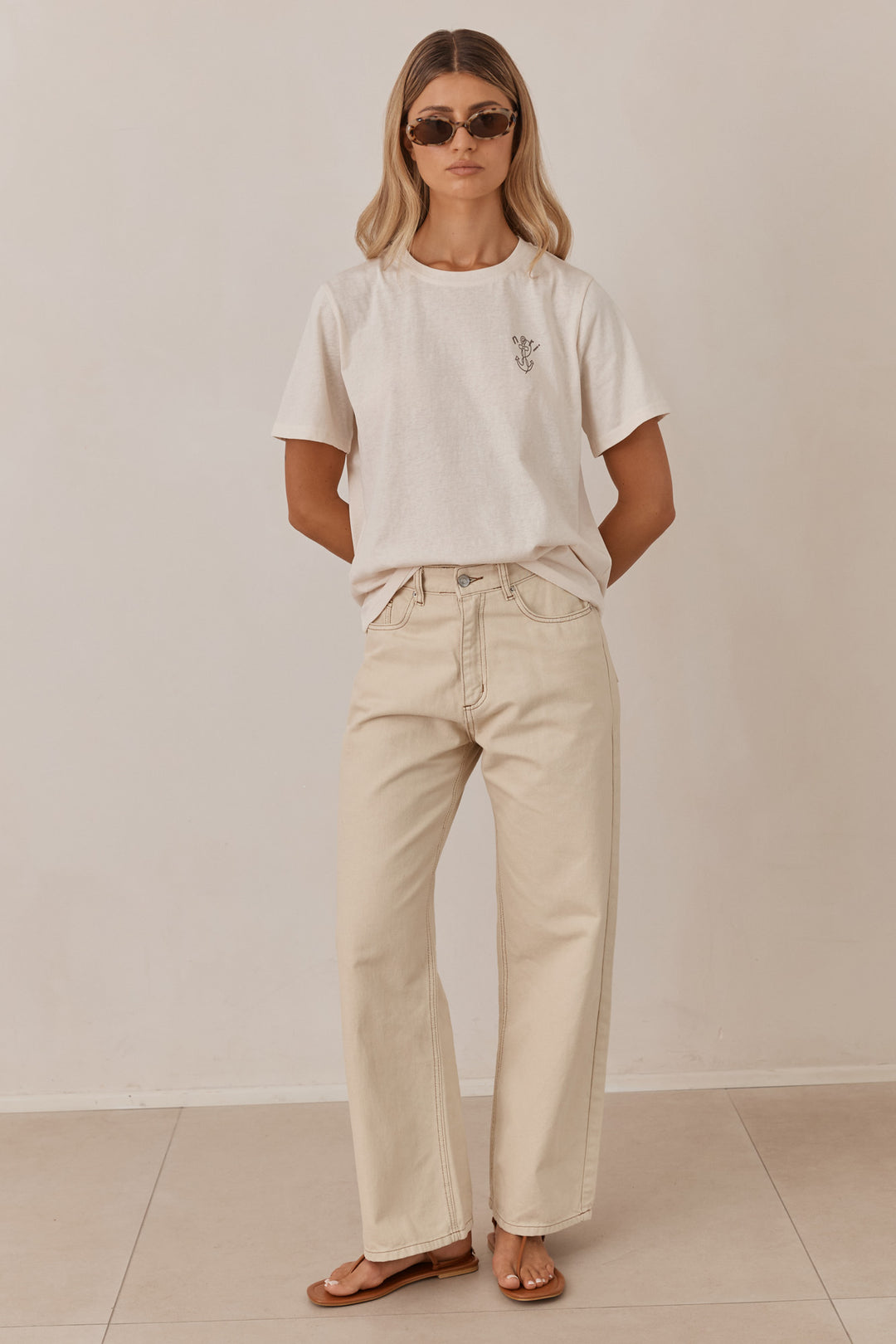 טי שירט אטלנטיק בשילוב פרינט | בז'