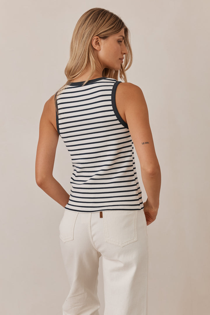 גופיית לורה סטרייפס לוגו דמוי עור | כחול/לבן