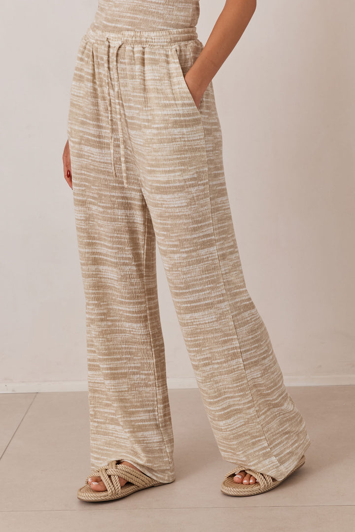 מכנסי סברינה הדפס טאי דאי גזרה רחבה | בז'/צהוב