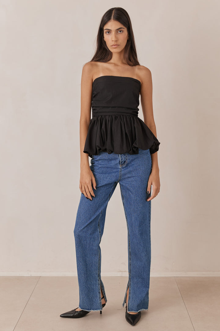 סטרפלס טריה בשילוב פפלום | שחור