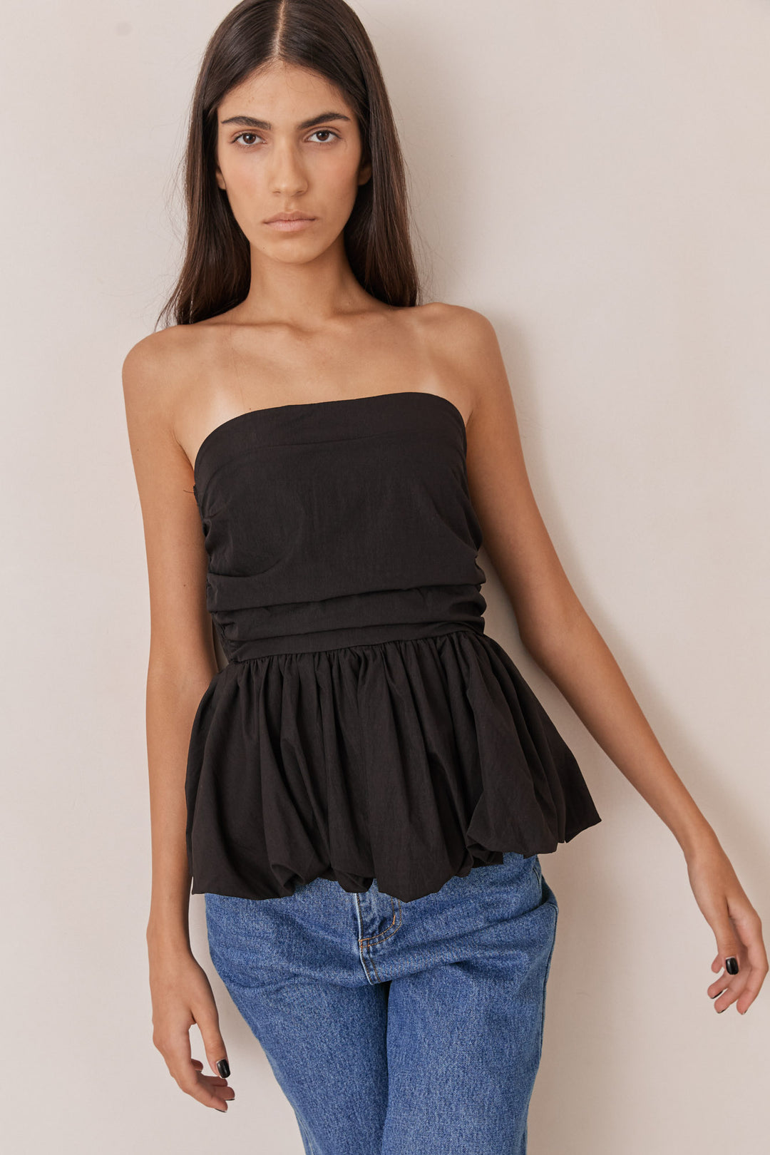 סטרפלס טריה בשילוב פפלום | שחור