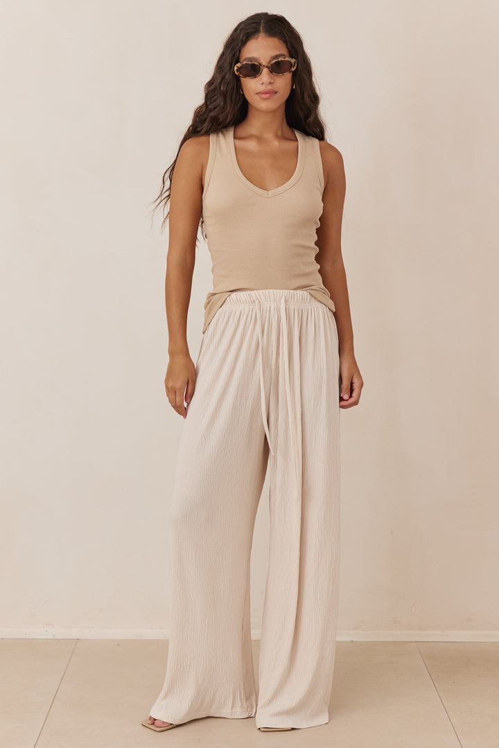 גופיית ליר מחשוף וי בד ריב | בז'