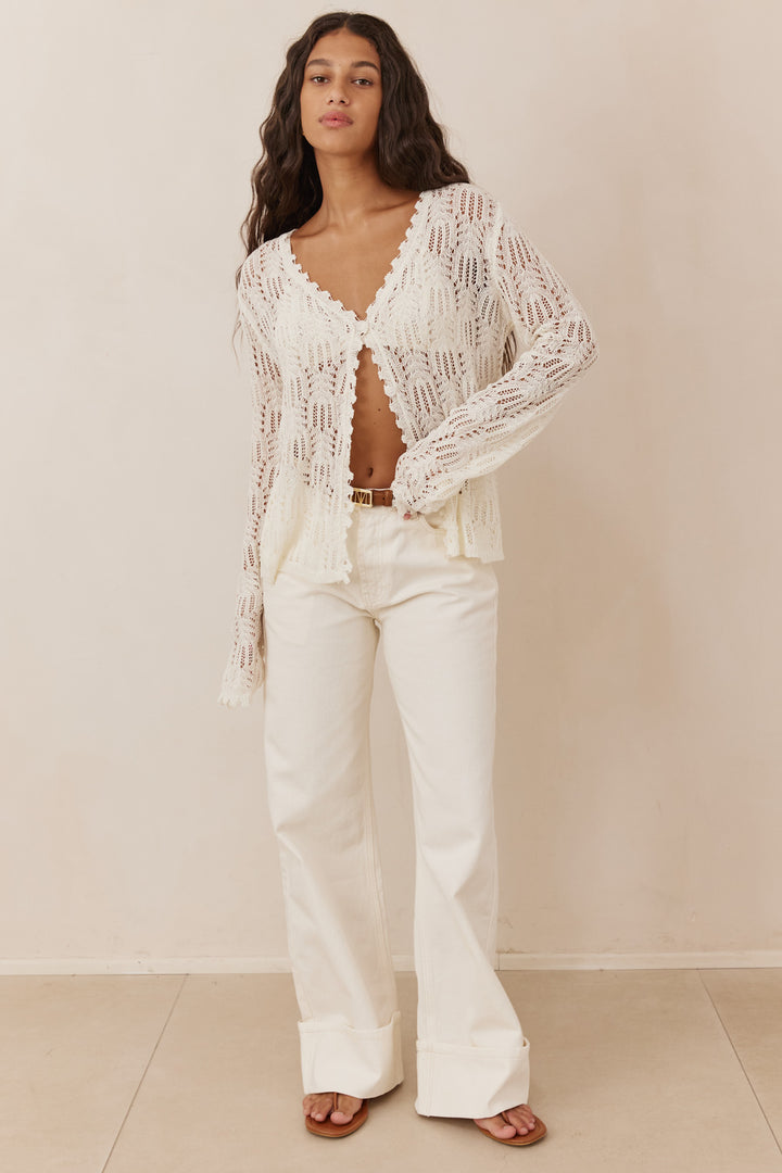 מכופתרת גרייס עיטורי רקמה | לבן