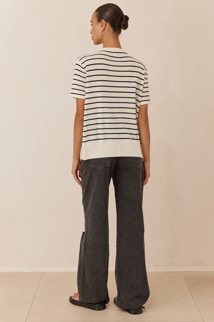 חולצת סריג איזבל סטרייפס | לבן/שחור