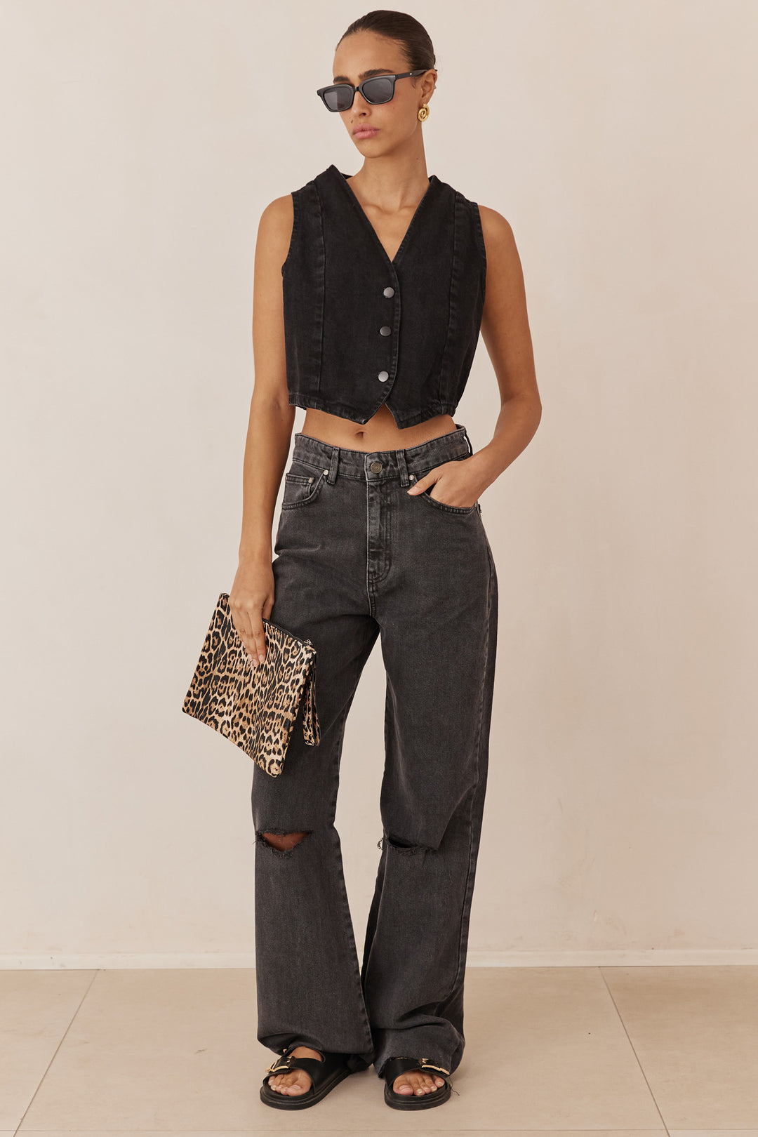 ווסט דנים כריסטי סגירת כפתורים | שחור