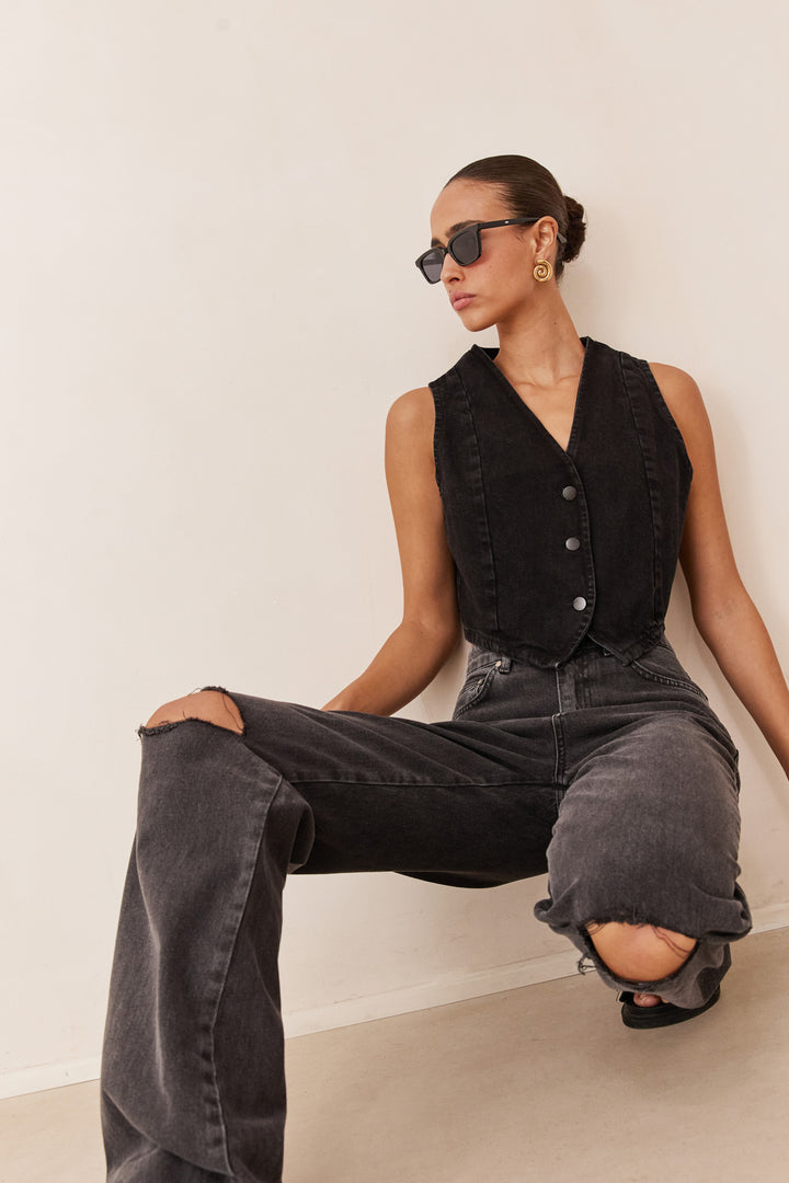 ווסט דנים כריסטי סגירת כפתורים | שחור