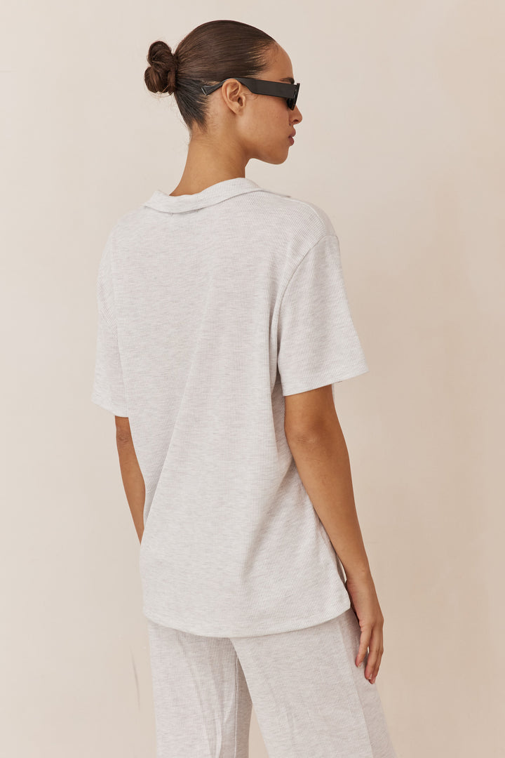 חולצת ג'סטין בד וופל בשילוב רוכסן | אפור בהיר