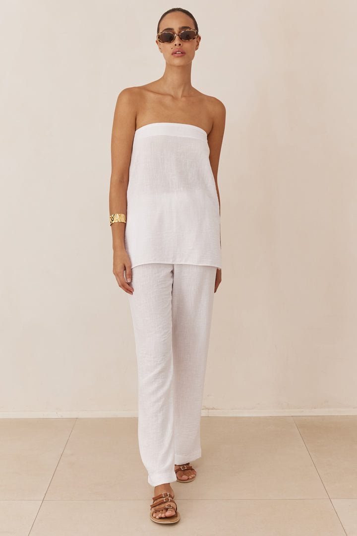 מכנסי מרקש בד פשתן בגזרה ישרה | לבן