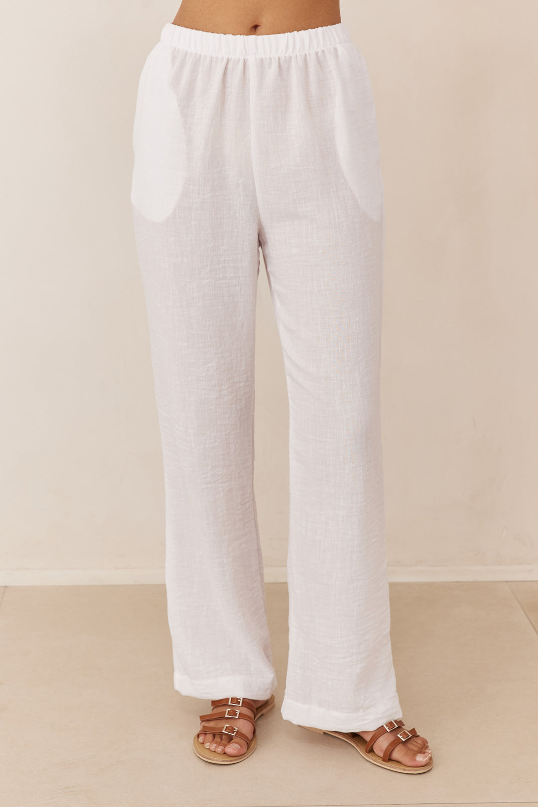 מכנסי מרקש בד פשתן בגזרה ישרה | לבן