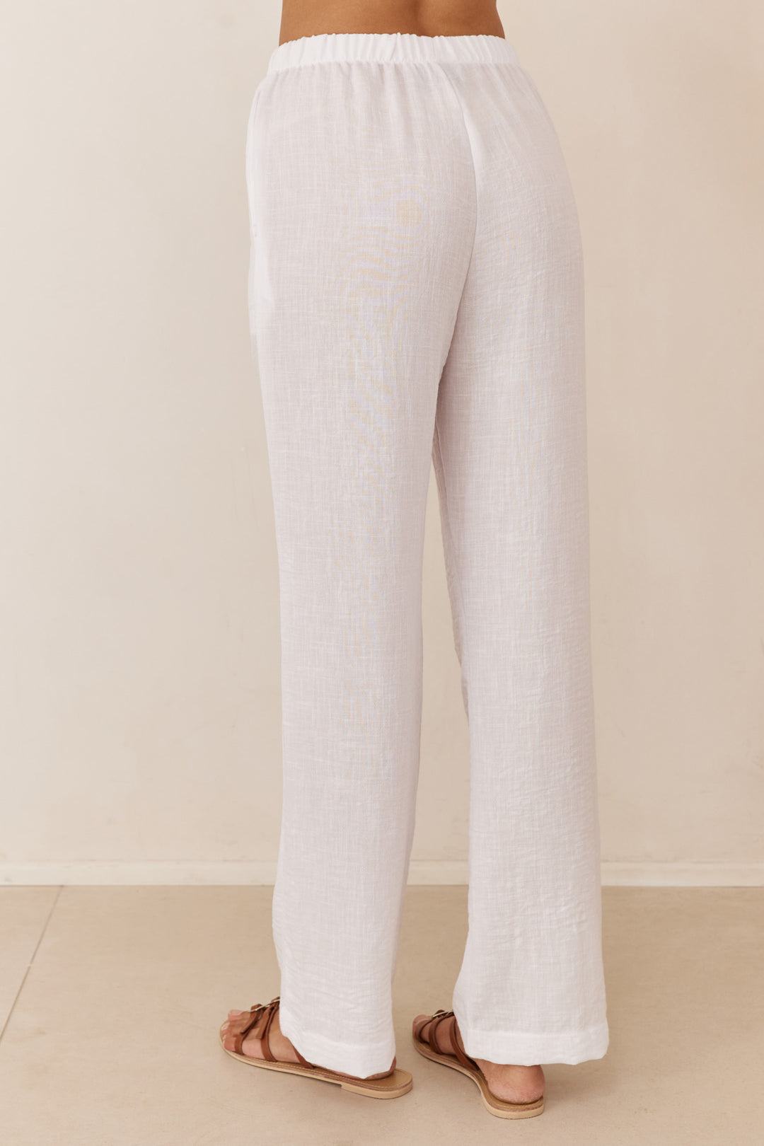 מכנסי מרקש בד פשתן בגזרה ישרה | לבן