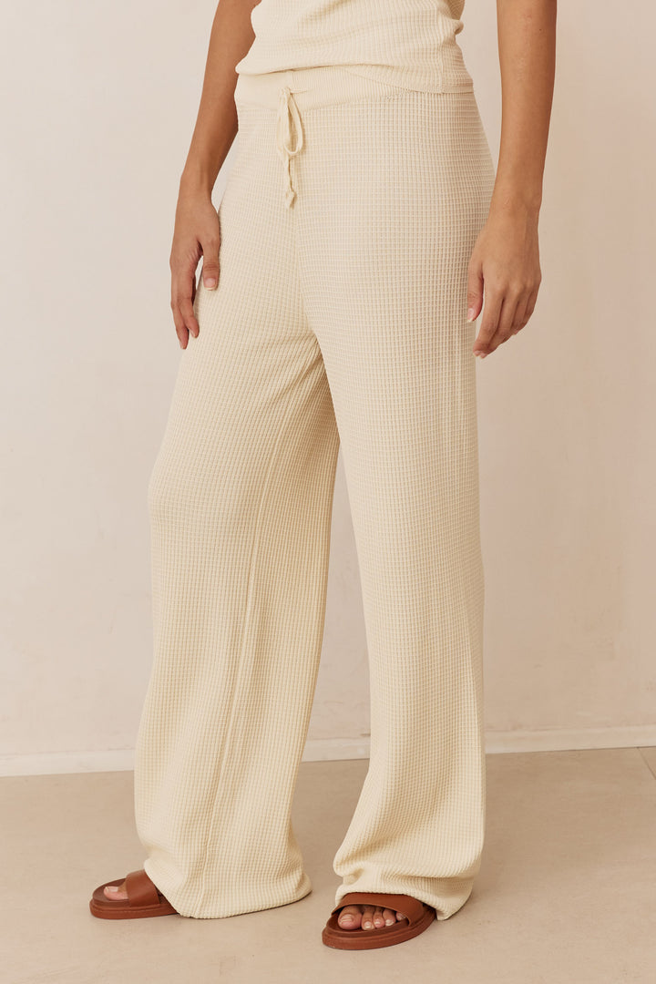 מכנסי לורן סריג וופל | אבן