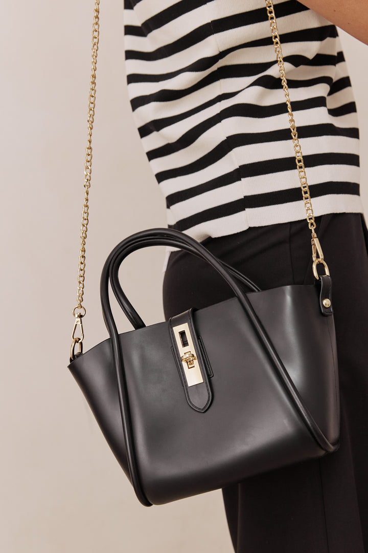 תיק ליסבון בשילוב אבזם מוזהב | שחור