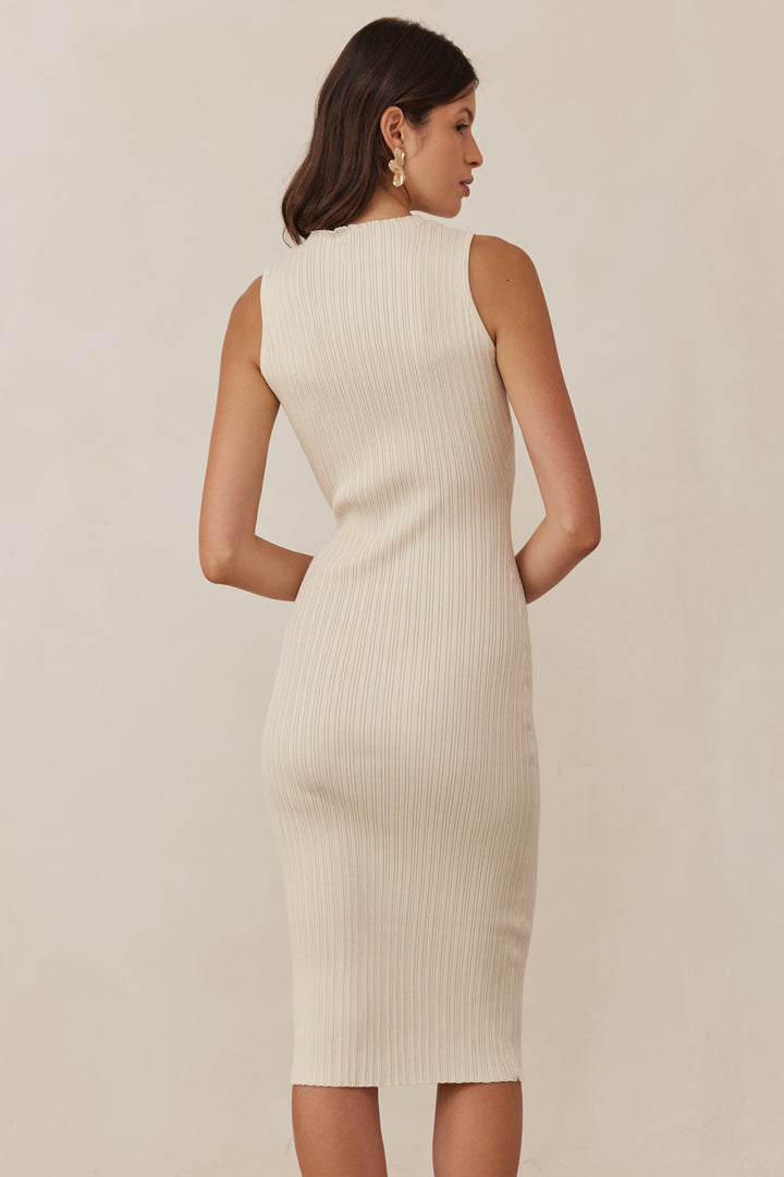 שמלת סריג אווה טקסטורת פסים | שמנת