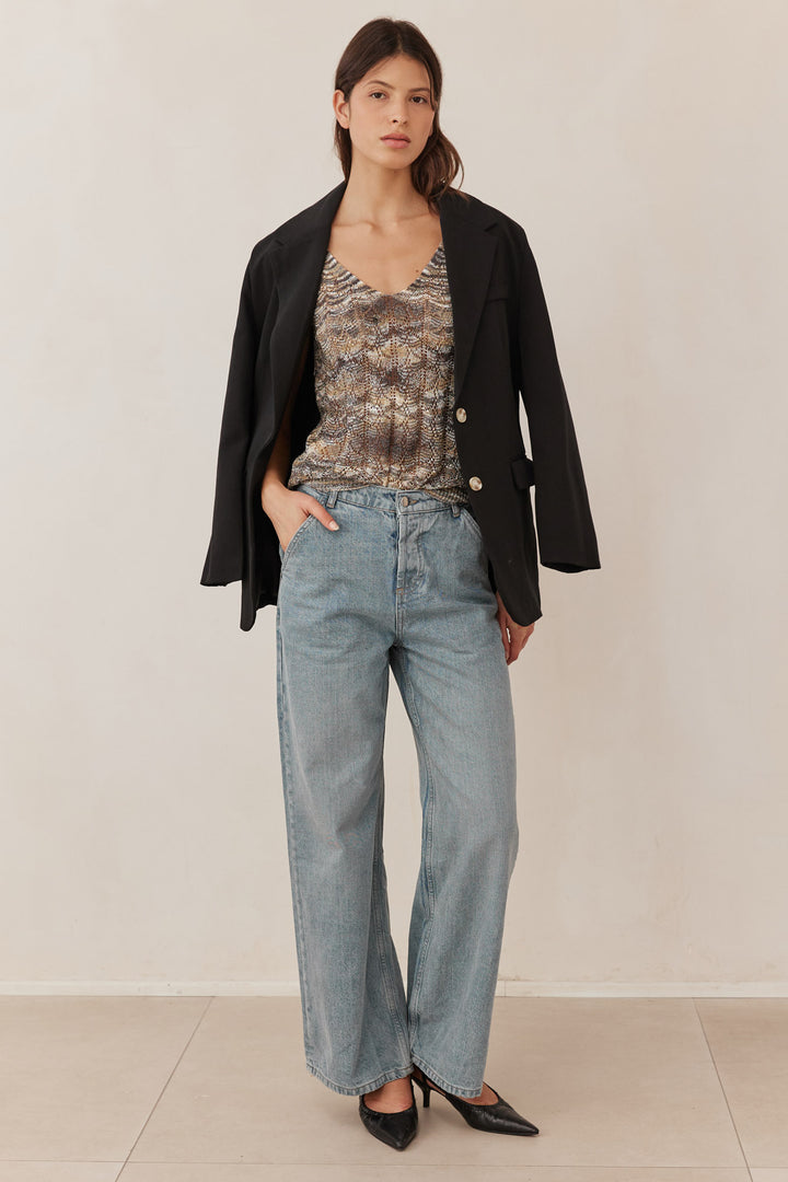 גופיית טינה בסריגת מלאנז' | זית/אפור