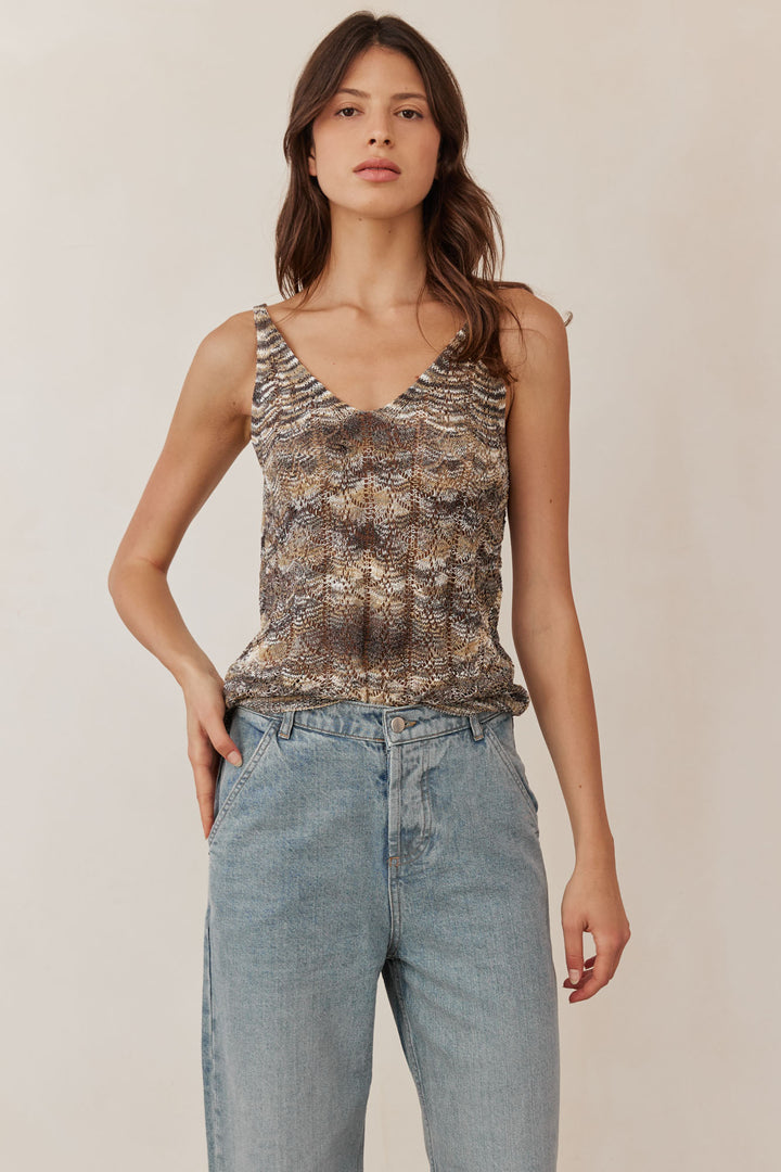 גופיית טינה בסריגת מלאנז' | זית/אפור