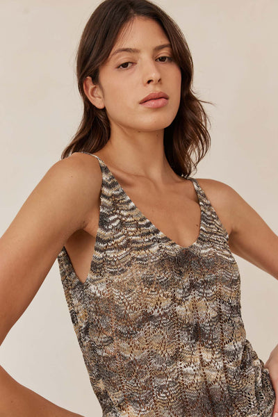 גופיית טינה בסריגת מלאנז' | זית/אפור