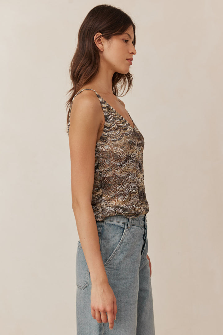 גופיית טינה בסריגת מלאנז' | זית/אפור