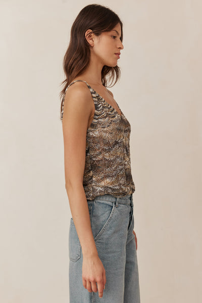 גופיית טינה בסריגת מלאנז' | זית/אפור