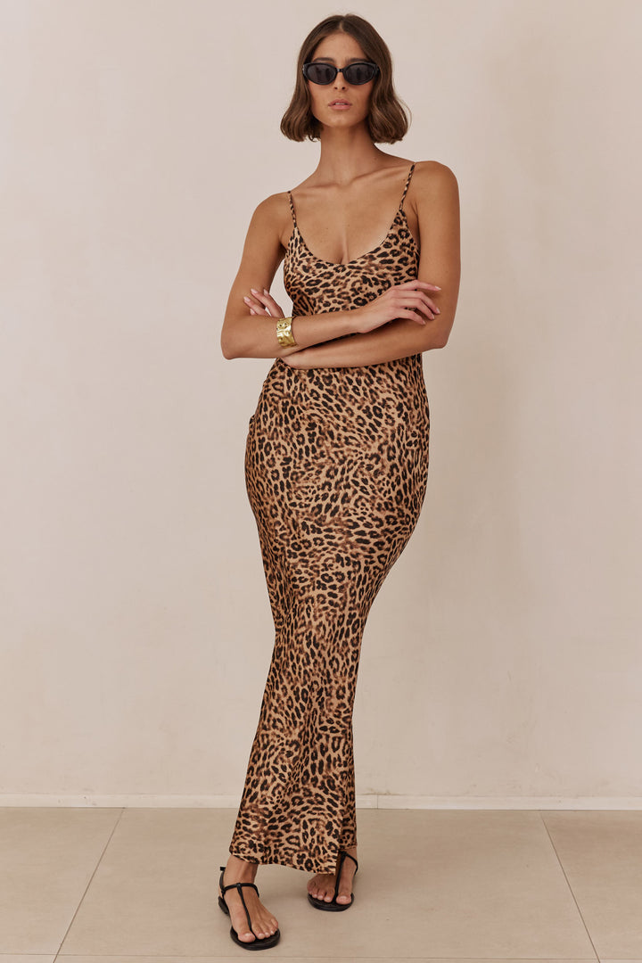 שמלת סאטן מקסי סול הדפס מנומר