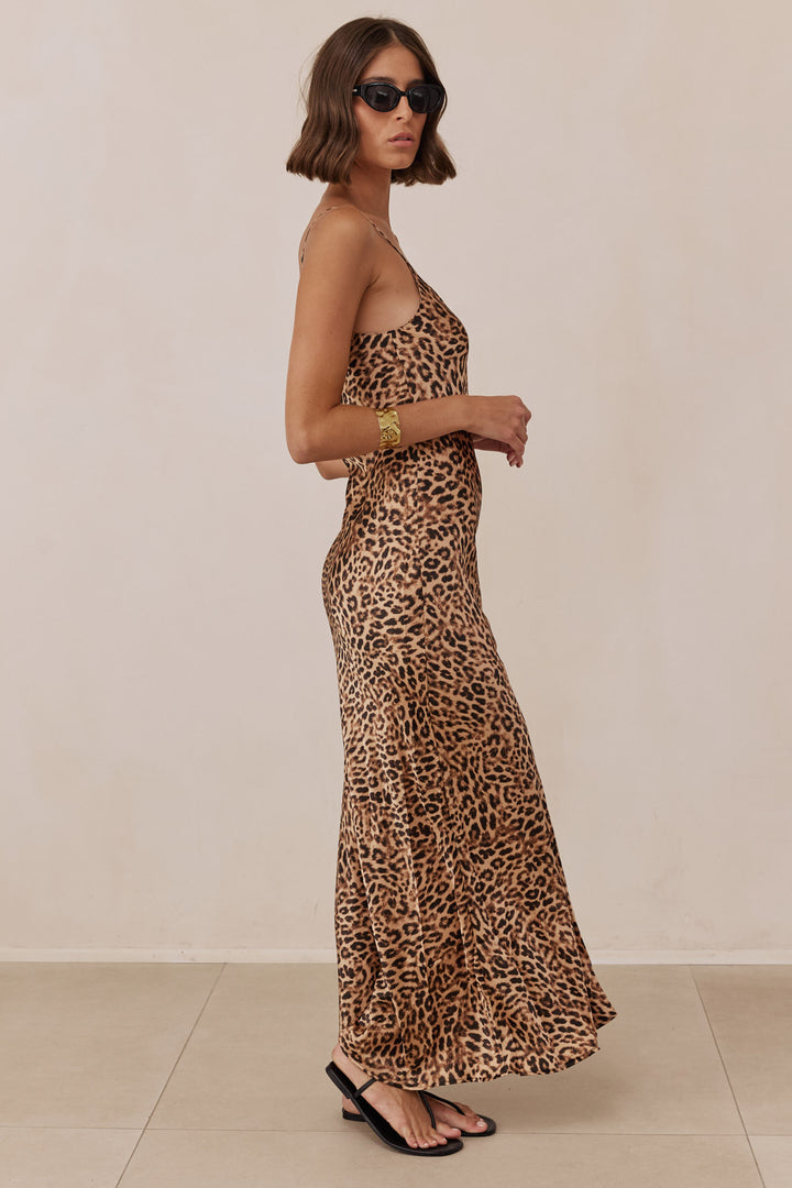 שמלת סאטן מקסי סול הדפס מנומר