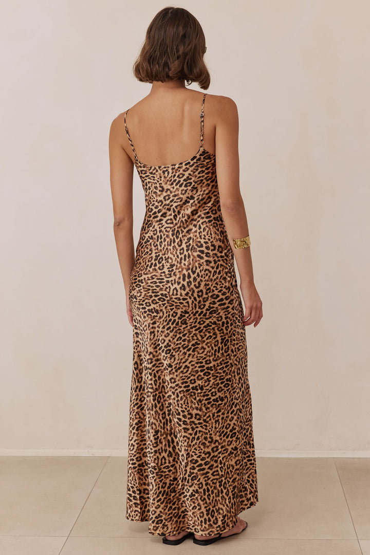 שמלת סאטן מקסי סול הדפס מנומר