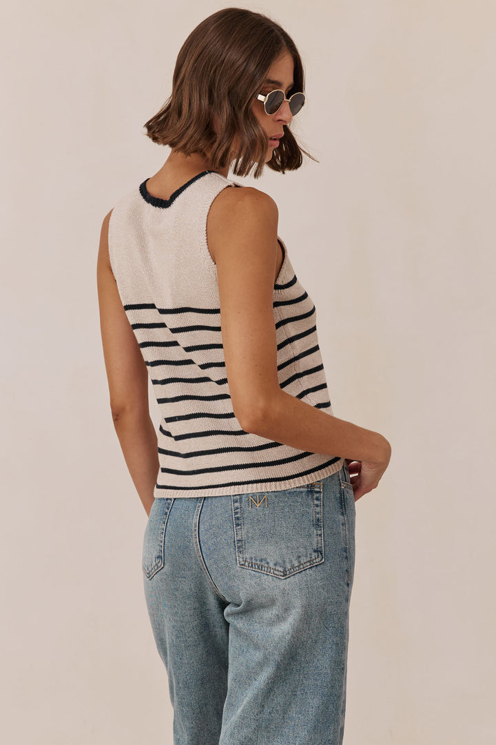 גופיית סריג נטליה סטרייפס | בז'/כחול