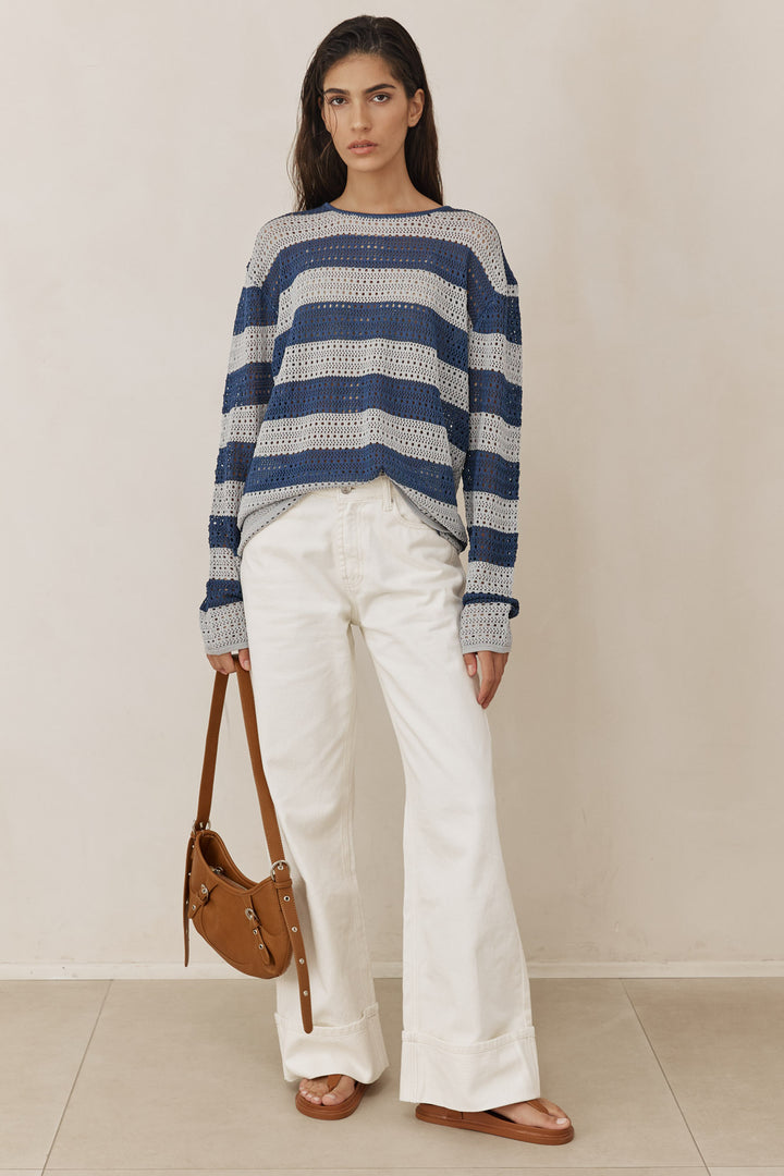 חולצת סריג ג'סטין סטרייפס | כחול