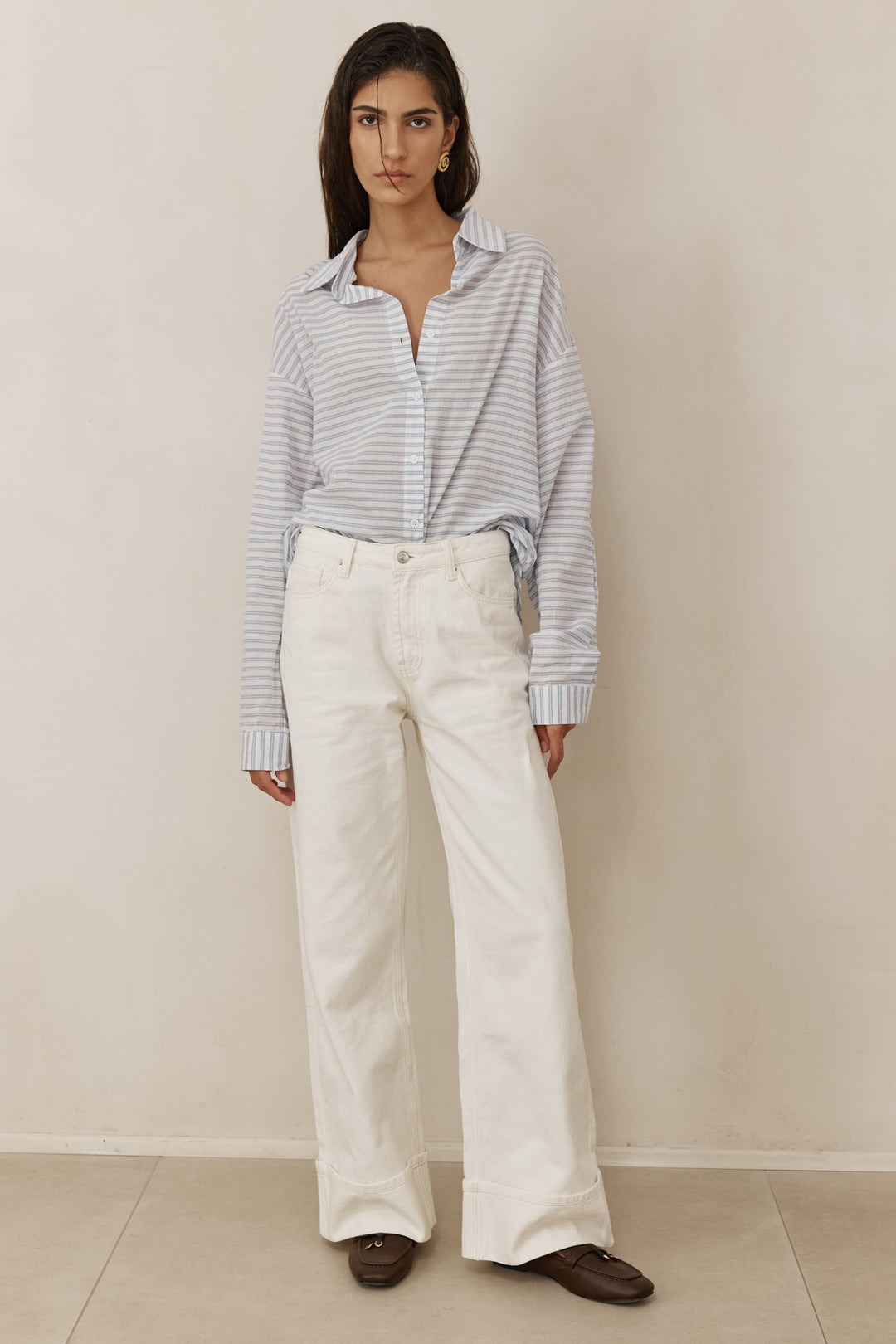 מכופתרת לאנה סטרייפס בד שקפקף | כחול/לבן