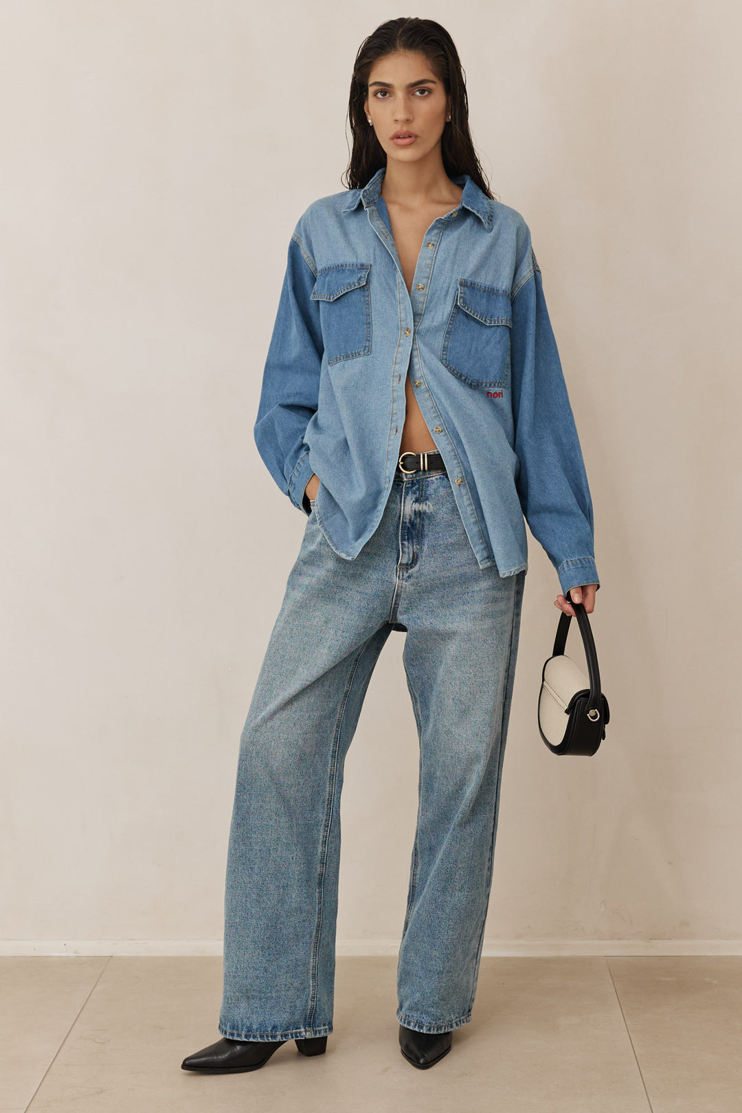 חולצת דנים דיאן רקמת לוגו | ג'ינס