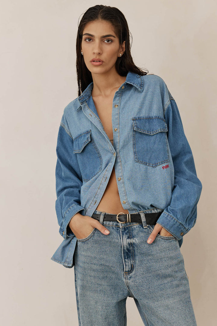 חולצת דנים דיאן רקמת לוגו | ג'ינס