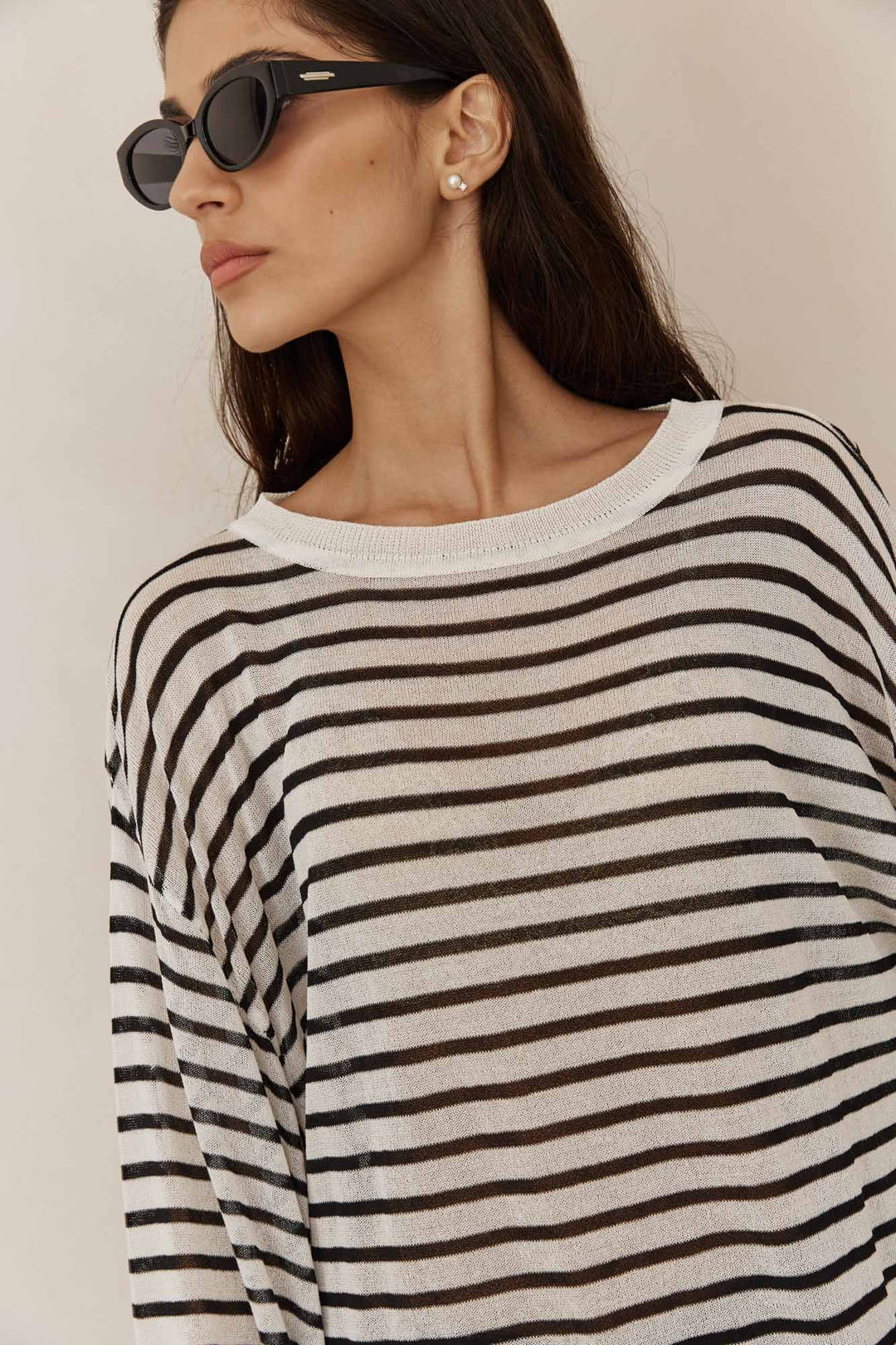 טוניקת סריג דק שקפקף אליאן | שחור/לבן