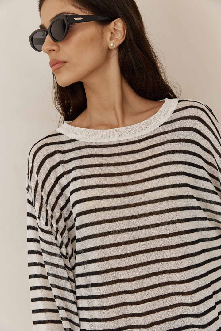 טוניקת סריג דק שקפקף אליאן | שחור/לבן