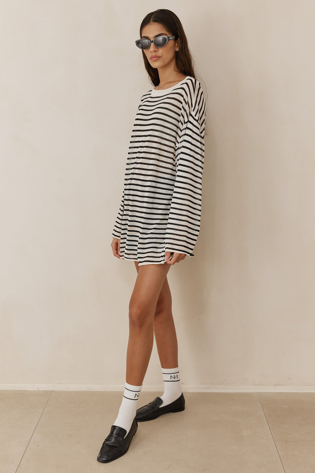 טוניקת סריג דק שקפקף אליאן | שחור/לבן