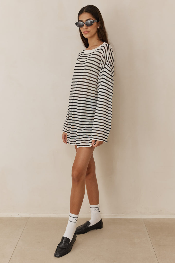 טוניקת סריג דק שקפקף אליאן | שחור/לבן