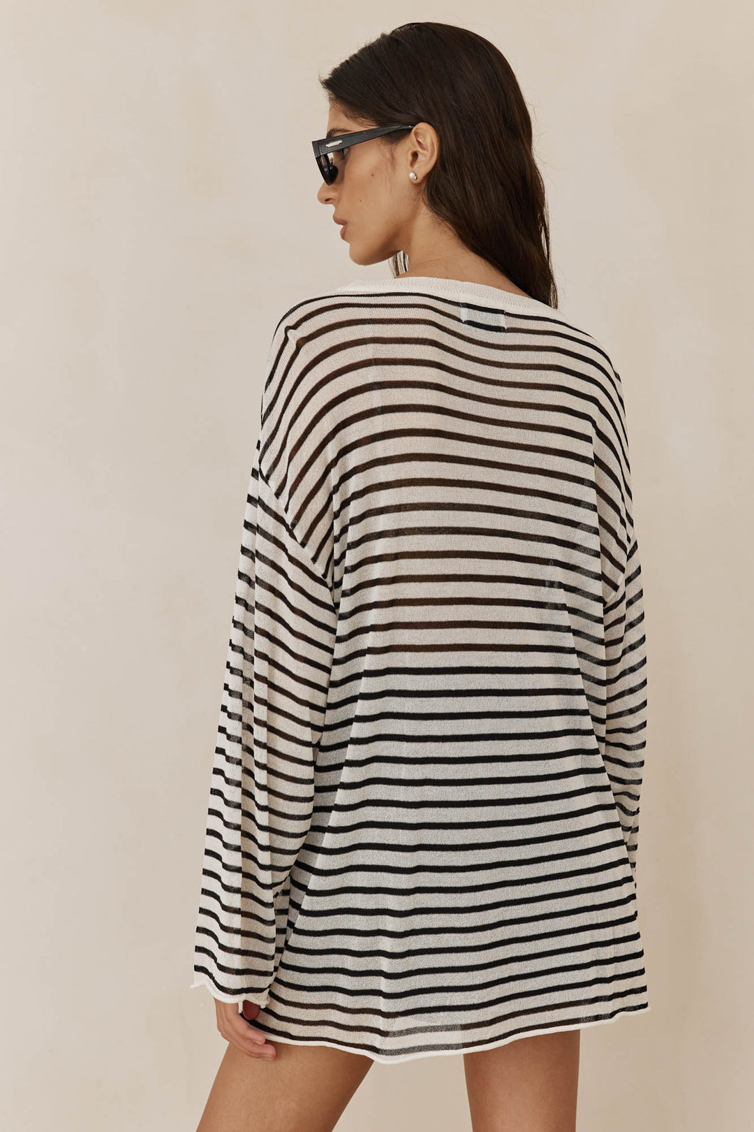 טוניקת סריג דק שקפקף אליאן | שחור/לבן