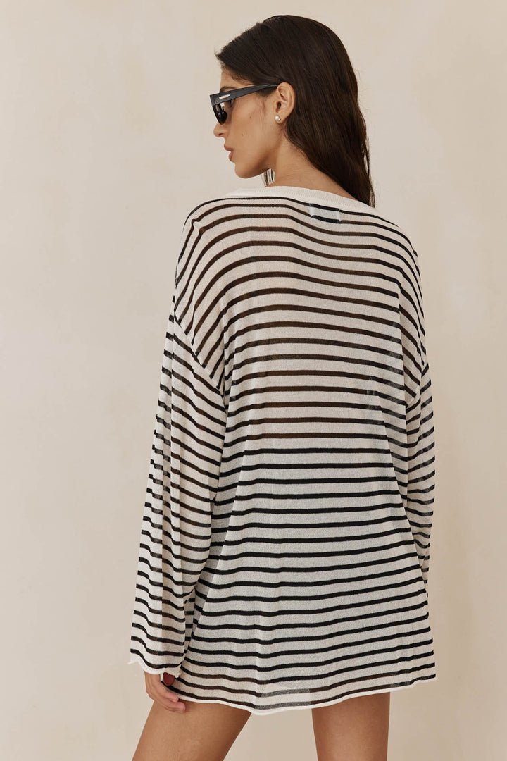 טוניקת סריג דק שקפקף אליאן | שחור/לבן