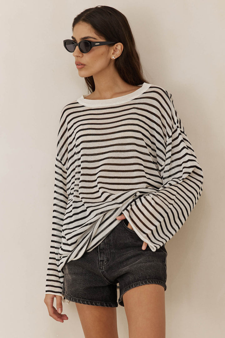 טוניקת סריג דק שקפקף אליאן | שחור/לבן