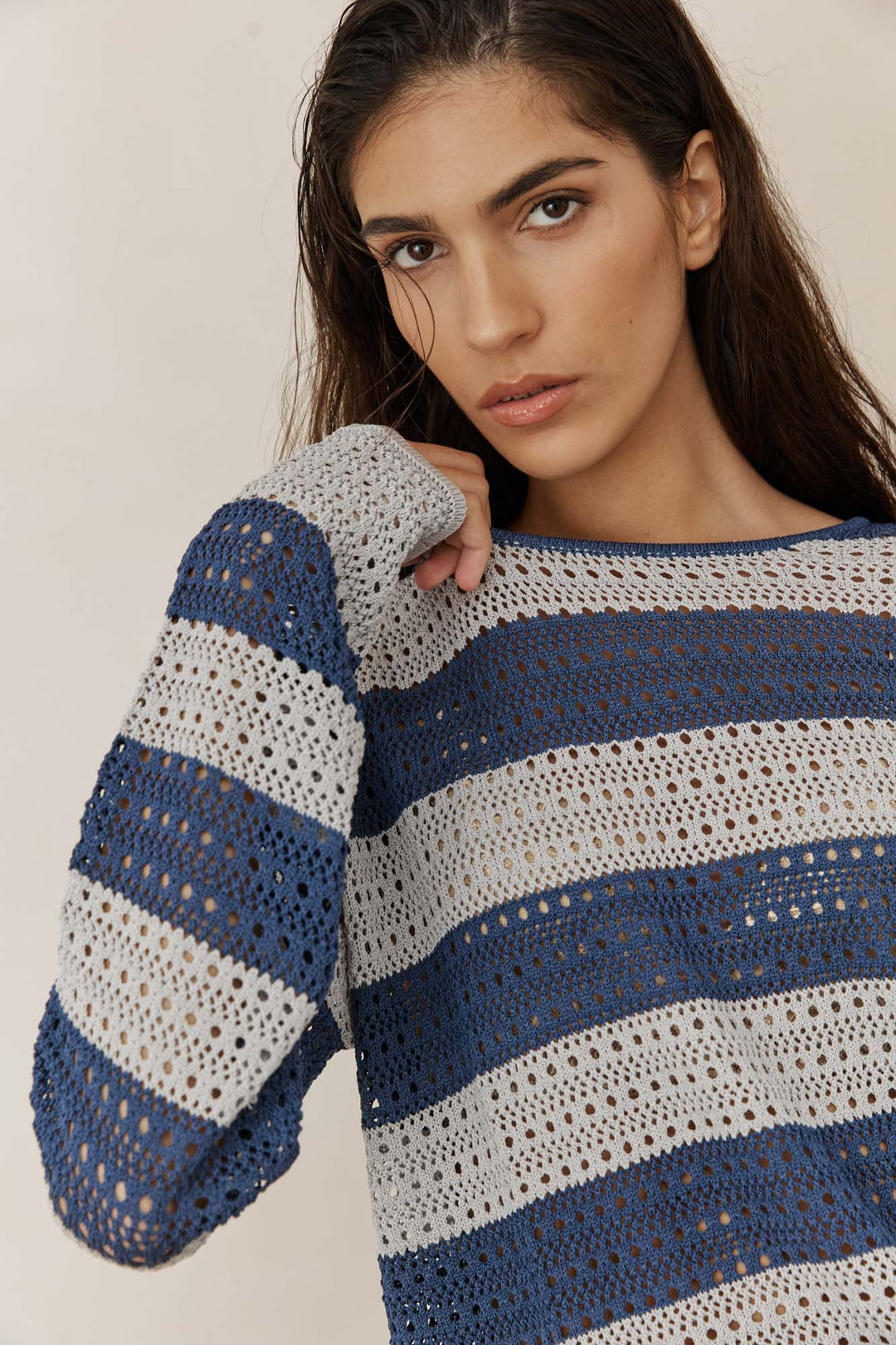 חולצת סריג ג'סטין סטרייפס | כחול