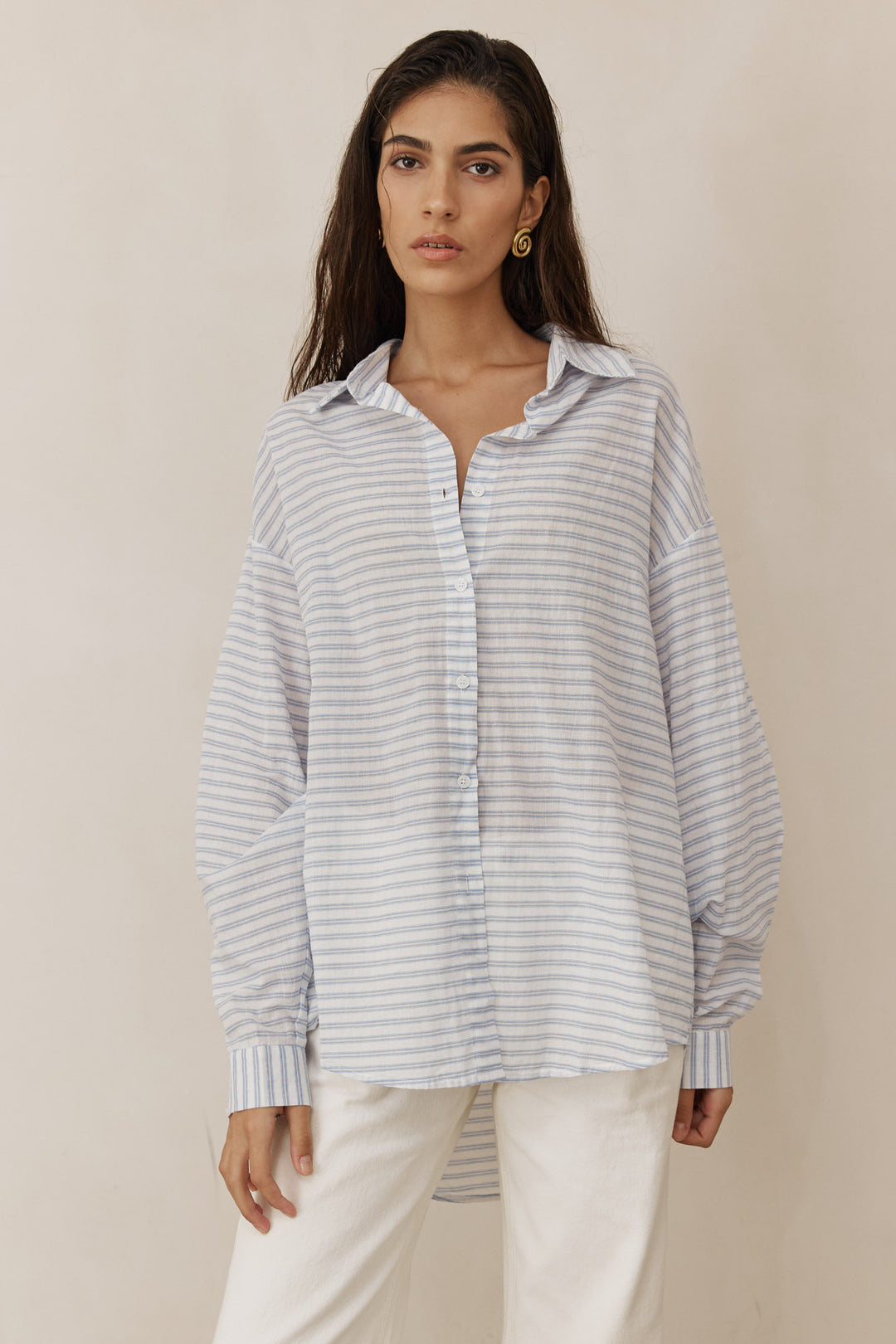 מכופתרת לאנה סטרייפס בד שקפקף | כחול/לבן