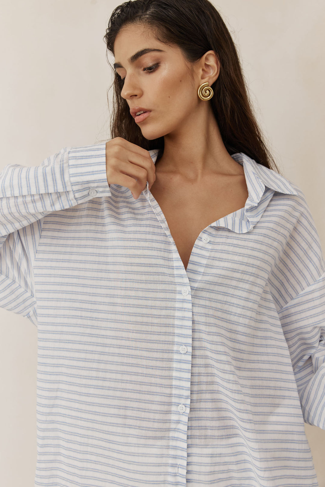 מכופתרת לאנה סטרייפס בד שקפקף | כחול/לבן