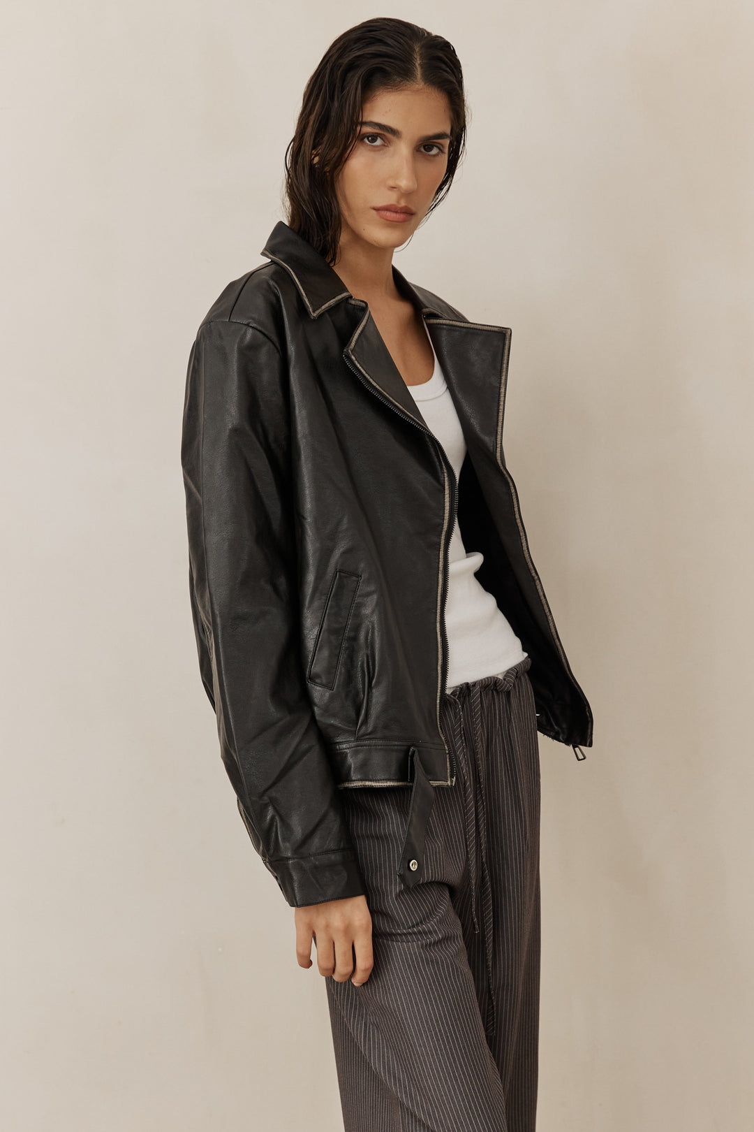 מעיל מייקל דמוי עור משופשף | שחור