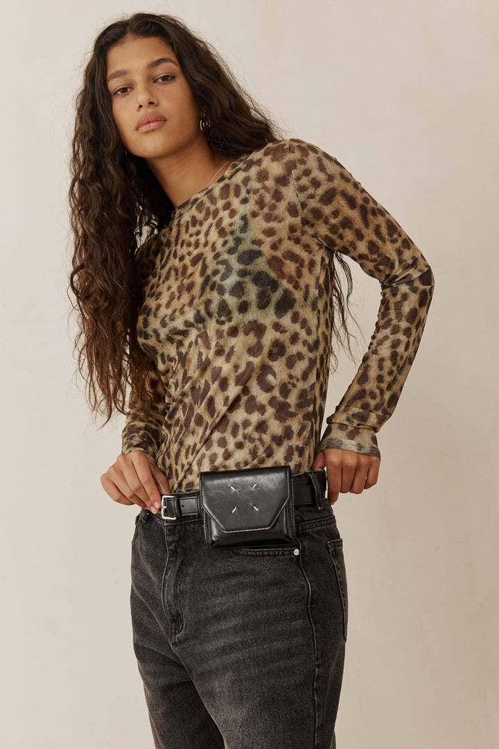 חגורת דמוי עור דיוויד בשילוב פאוץ' | שחור