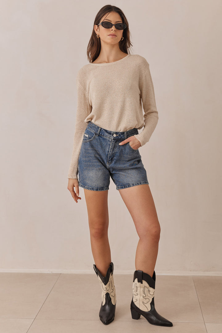 חולצת סריג קורפו בד שקפקף | בז'