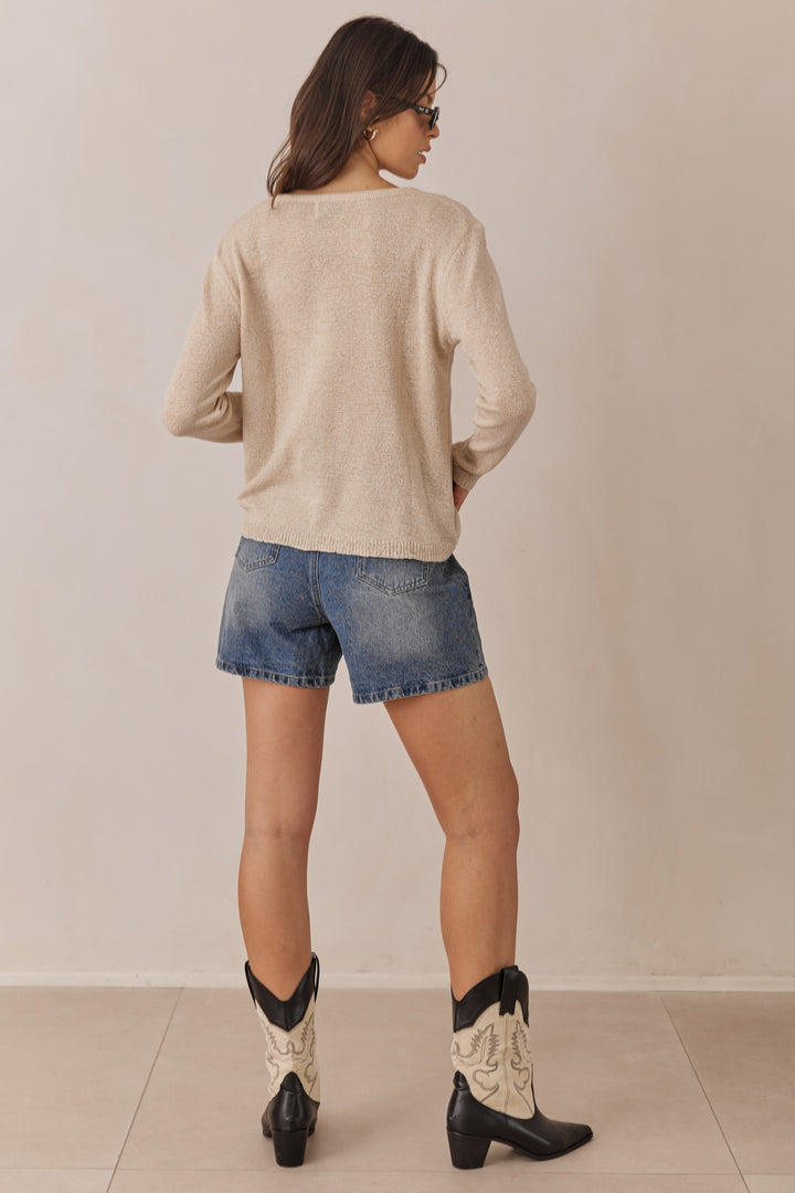 חולצת סריג קורפו בד שקפקף | בז'