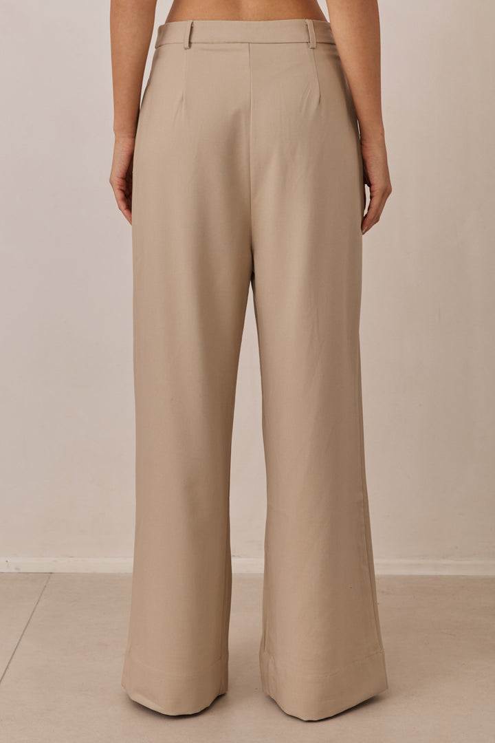 מכנסיים מחויטים דונה גזרה רחבה | בז'