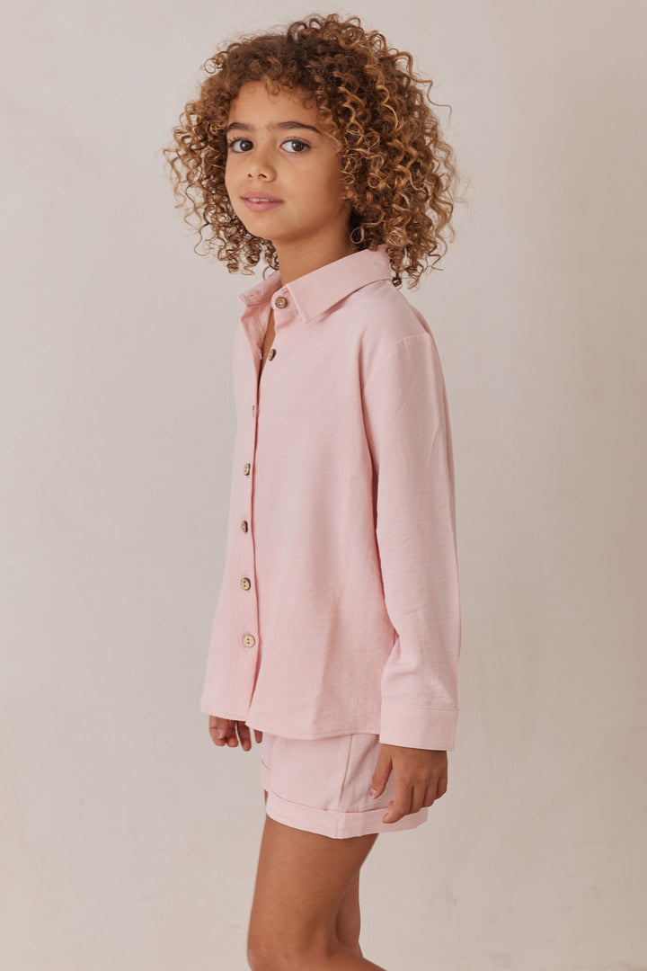 חליפת לורי מכופתרת ושורט בשילוב כפתורי עץ | ורוד