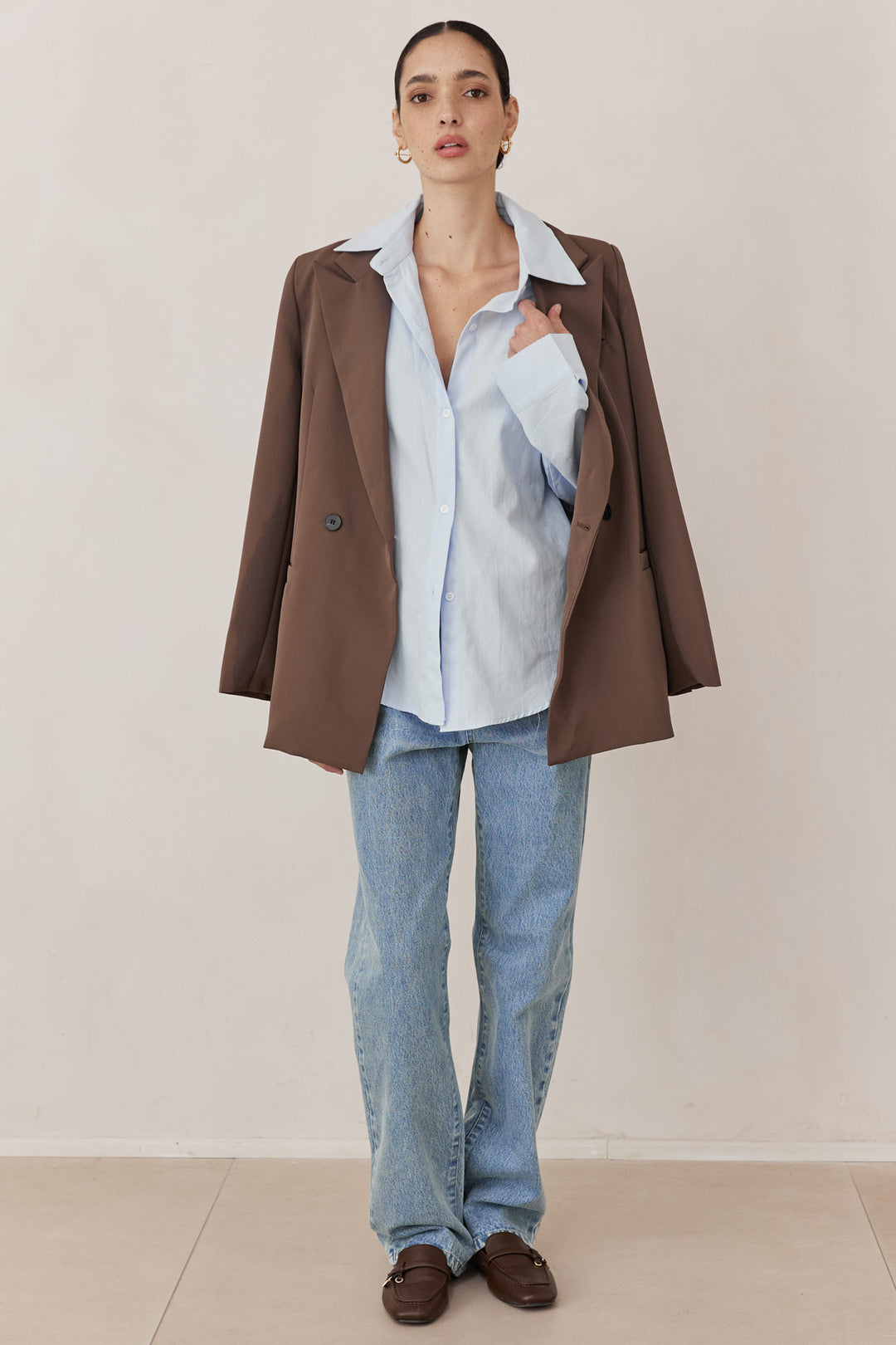 מכופתרת קווין בשילוב רקמה | כחול בהיר